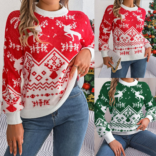 2025 Autumn Winter Women’s Christmas Deer Hoodie Sweater – Knitted Pullover Jumper