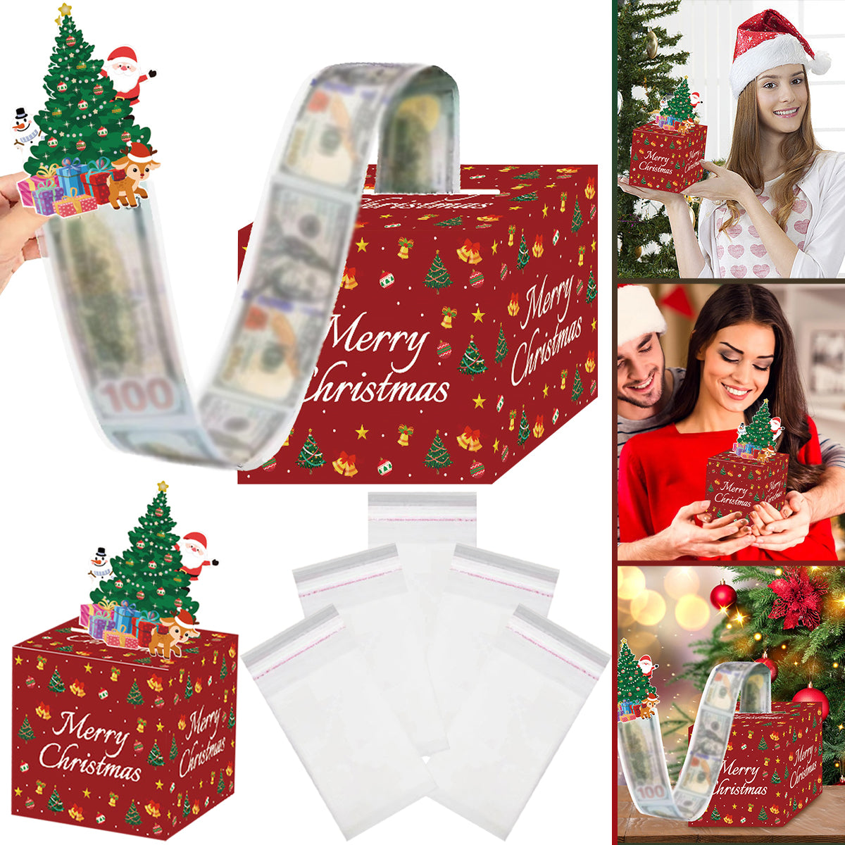 Christmas Money Pull Box | Cash Gift Surprise Box with Tree Card