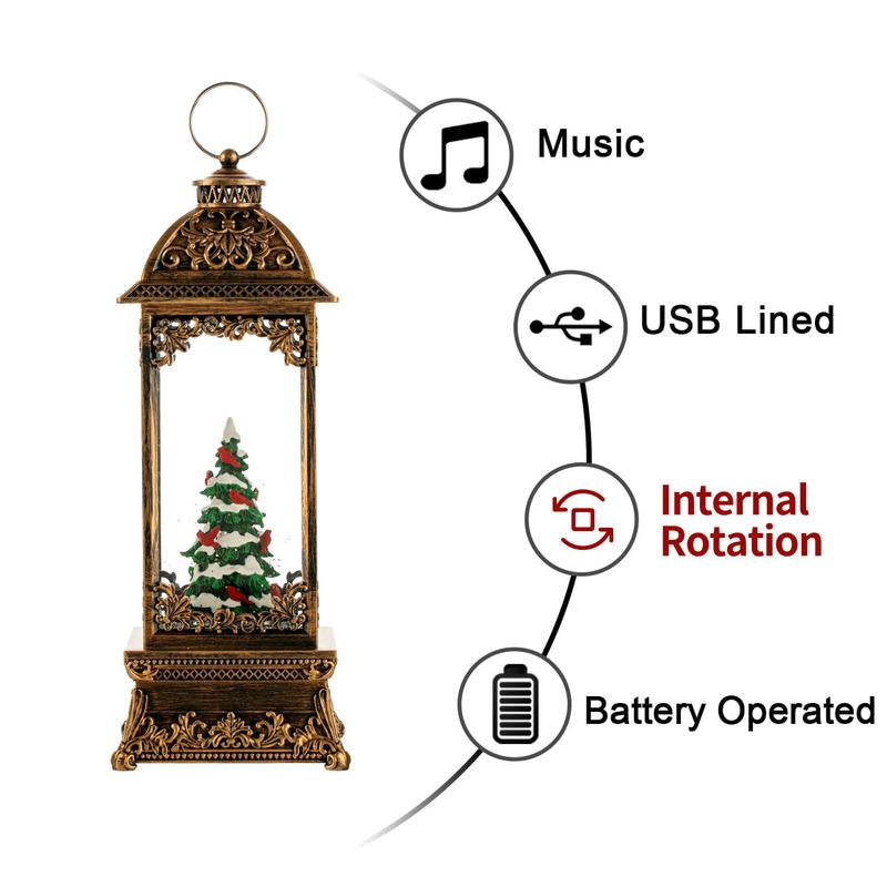 Rotating Christmas Tree Christmas Snow Globes Cardinal Music Water Glitter Lantern Holiday Decorations Gifts for Family Children or Friends Battery Operated or USB Powered Party Supplies Christmas Decorations 2025 Decorations Supplies