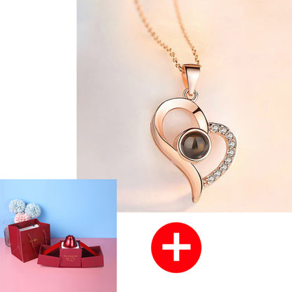 Valentine’s Day Metal Rose Gift Box Necklace for Girlfriend