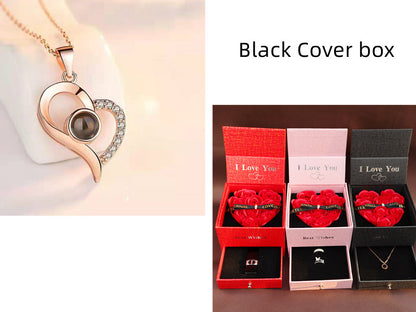 Valentine’s Day Metal Rose Gift Box Necklace for Girlfriend