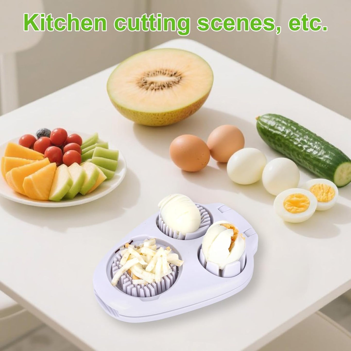 Versatile 3-in-1 Stainless Steel Egg Slicer & Chopper - Perfect for Hard Boiled Eggs, Fruits, and Vegetables!