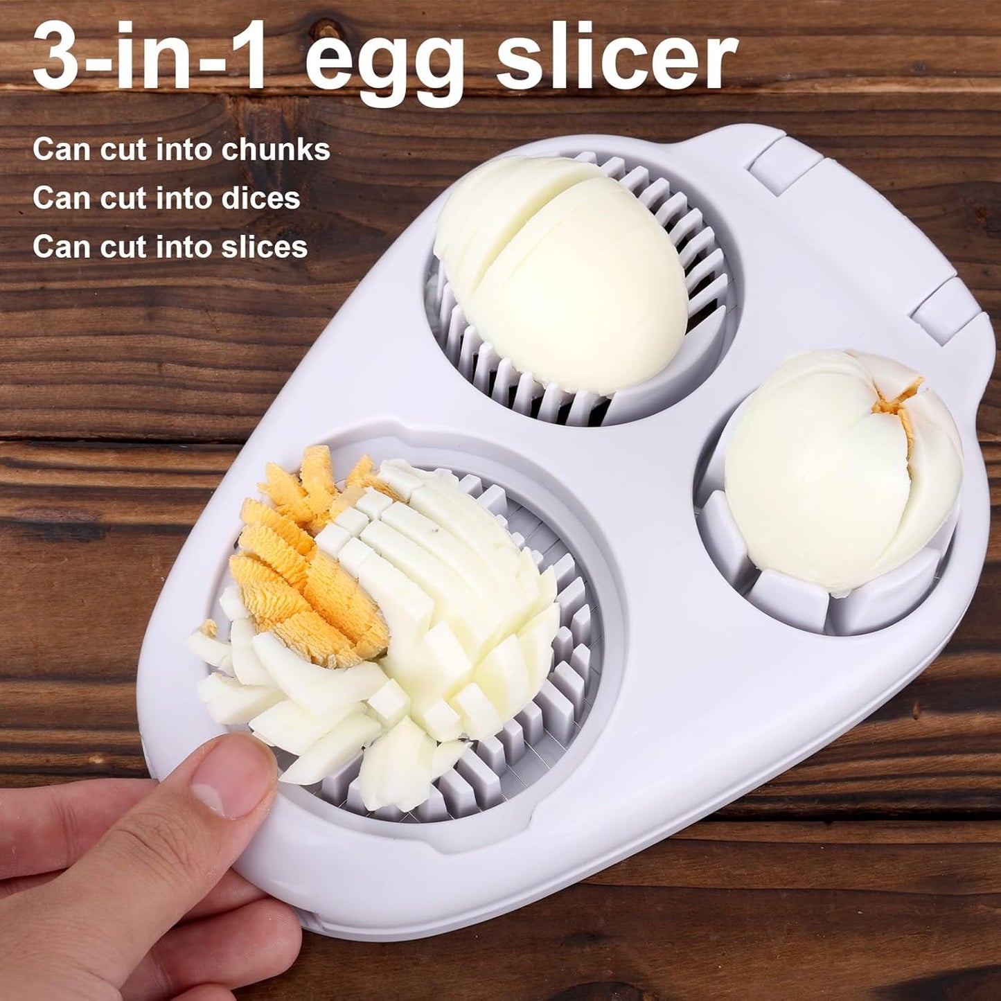 Versatile 3-in-1 Stainless Steel Egg Slicer & Chopper - Perfect for Hard Boiled Eggs, Fruits, and Vegetables!