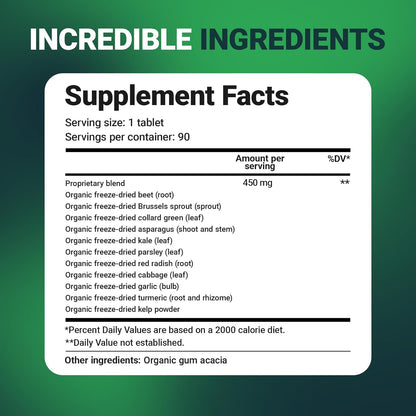 Dr. Berg'S Greens Superfood Cruciferous Vegetable Tablets - Vegetable Supplements for Adults W/ 11 Phytonutrient Super Greens - Energy, Immune System & Liver Veggie Tablets - 90 Tablet