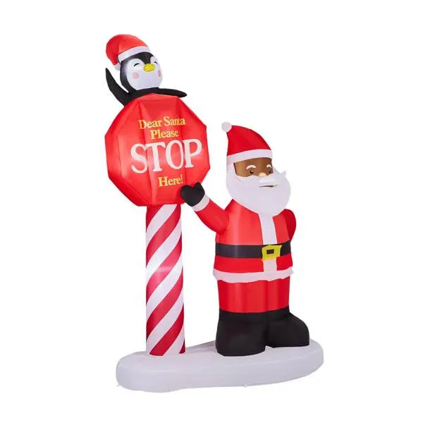 8.2FT Lighted Christmas Inflatable Black Santa & Road Sign