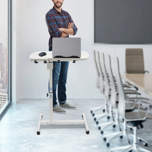 Height Adjustable White Computer Desk Stand with Wheels Adjustable Rolling Laptop Table Suitable for Bedroom, Living Room, Study