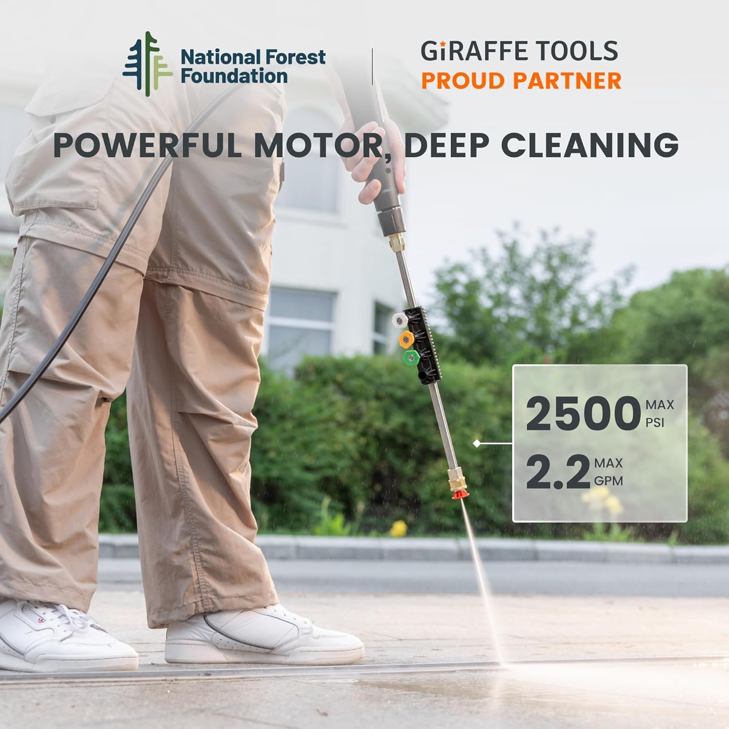 Grandfalls Pressure Washer G20 Pro, 2500 PSI 2.2 GPM, 180° Wall Mounted Power Washer, Auto-Retract with 65FT Hose Reel, 5 Nozzles for Floor/Cars/Fences/Patios, Dark Silver