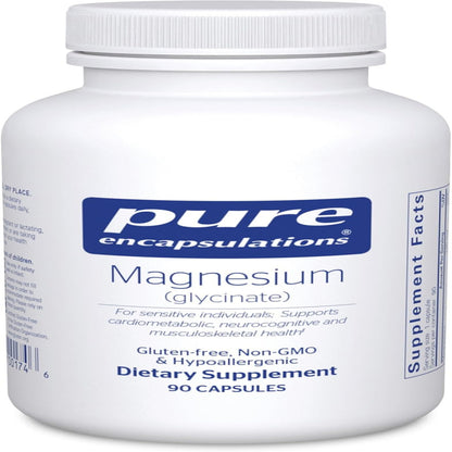 Magnesium (Glycinate) - Supplement to Support Stress Relief, Sleep, Heart Health, Nerves, Muscles, and Metabolism* - with Magnesium Glycinate - 90 Capsules