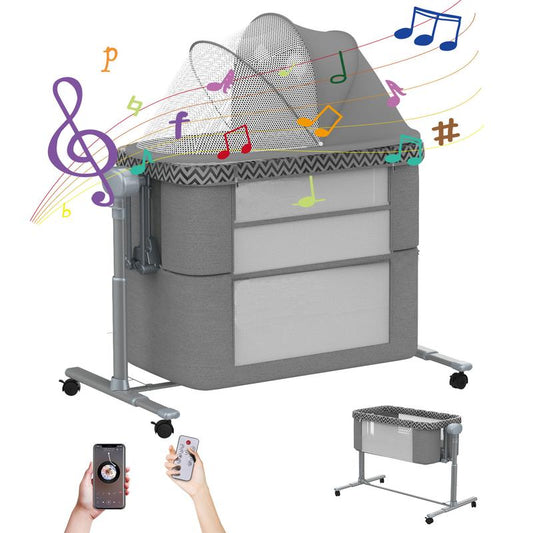 Electric Rocking Bassinet for Baby, 4 and 1 Baby Bedside Bassinets with Remote Control, Portable Bassinets Bedside Sleeper for Newborn with 3-Speed Swings, Baby Crib in Bed with Wheels