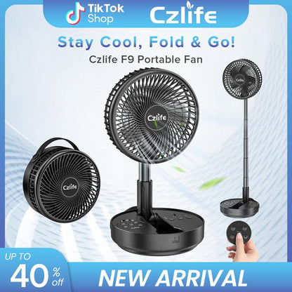 Czlife F9 Portable Fan, 10000Mah Rechargeable Battery Powered Travel Fan for Sleeping Camping Bedroom Outdoor, Cordless Floor Desk Fan, Oscillating Folding USB Fan with Remote,New Arrival, 4 Speed, Timer, 7.7"