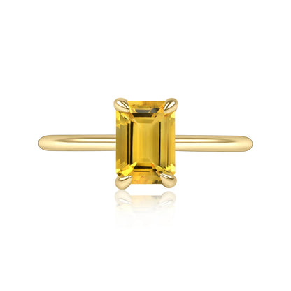 18K Gold Plated Silver Octagon 5X7Mm 1.46Ct Peridot Birthstone Solitaire Eagle Prongs Engagement Rings Gift for Her