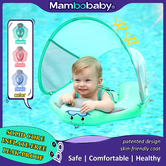 Baby Float with Sunshade Canopy and Crotch Strap Inflatable-Free Safe Core Swimming Pool Accessory Bathroom Water Toy