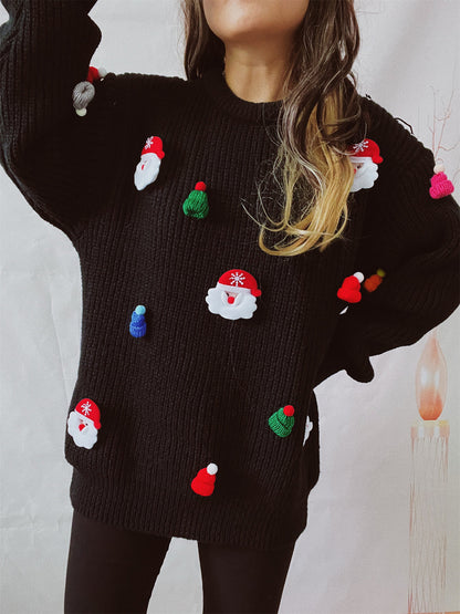 Women's Santa Claus Round Neck Long Sleeve Sweater