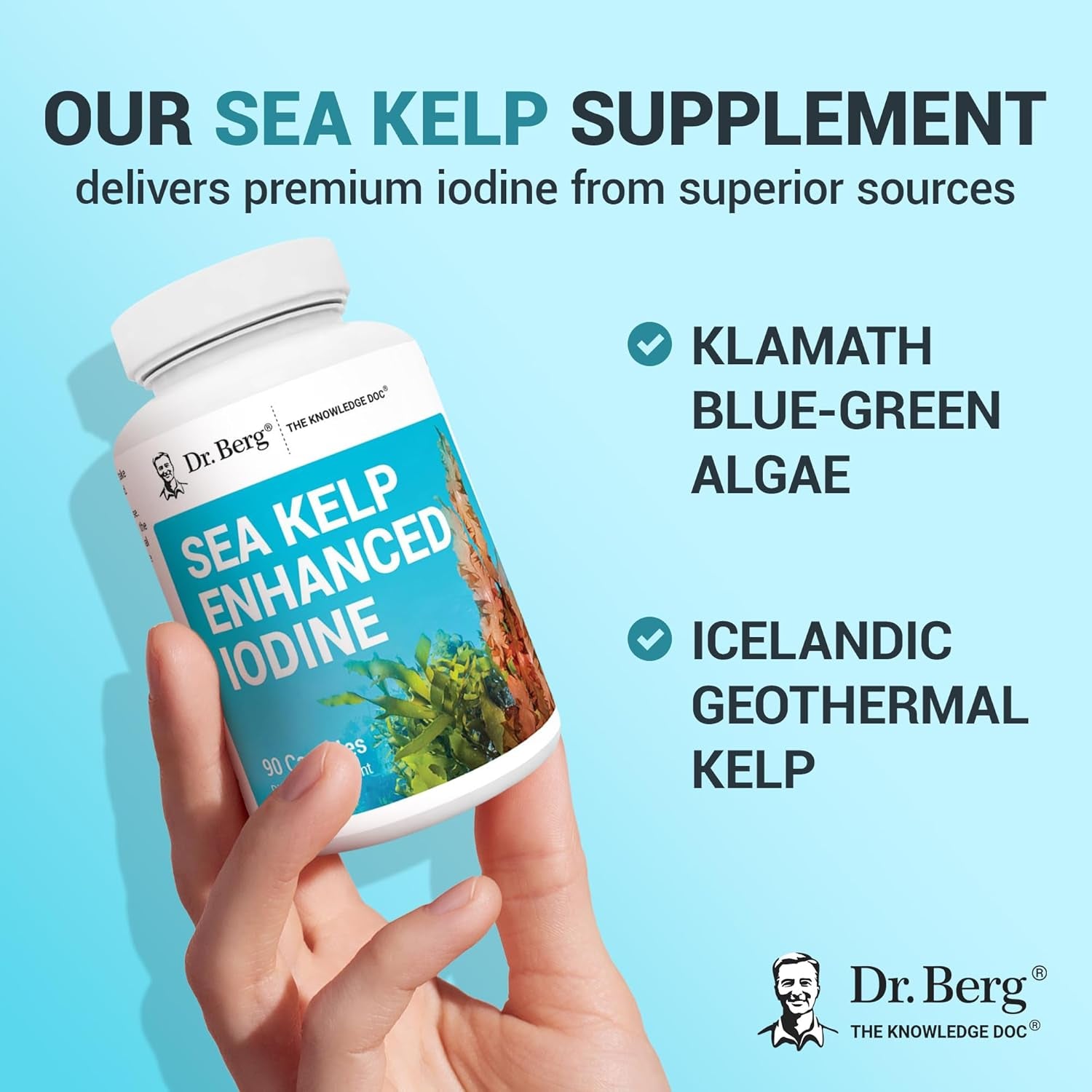 Dr. Berg Sea Kelp Enhanced Iodine - 200 Mcg of Premium Iodine - Seaweed Blend Includes Klamath Blue-Green Algae & Sea Kelp - 90 Capsules