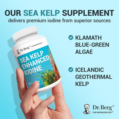 Dr. Berg Sea Kelp Enhanced Iodine - 200 Mcg of Premium Iodine - Seaweed Blend Includes Klamath Blue-Green Algae & Sea Kelp - 90 Capsules