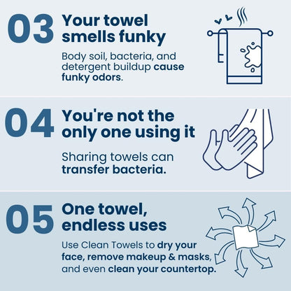 Clean Towels XL™, 100% USDA Biobased Face Towel, Disposable Face Towelette, Eczema Association Accepted, Makeup Remover Dry Wipes, Ultra Soft, 50 Ct, 1 Pack