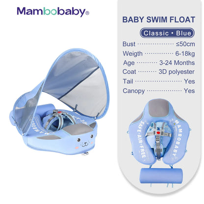 Baby Float with Sunshade Canopy and Crotch Strap Inflatable-Free Safe Core Swimming Pool Accessory Bathroom Water Toy