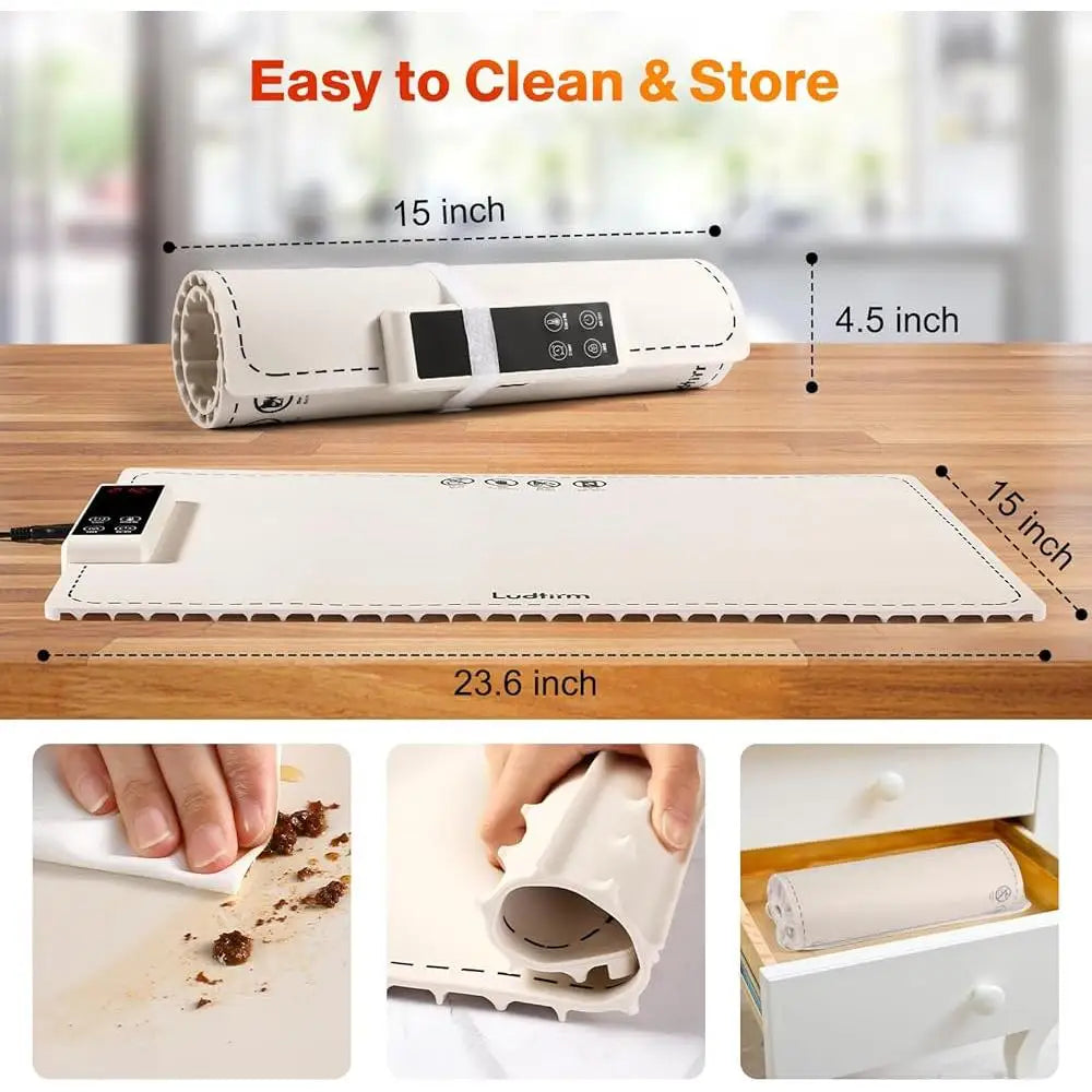 Food Warming Mat Electric Heating Pad Graphene Aluminum Foil 6 Temperatures 5 Timers Child Lock Safety Design Countertop