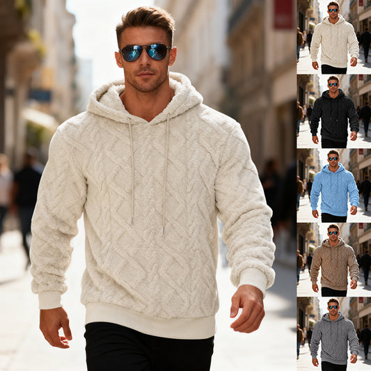 Men’s Plush Hooded Sweatshirt Winter Warm Fleece Pullover