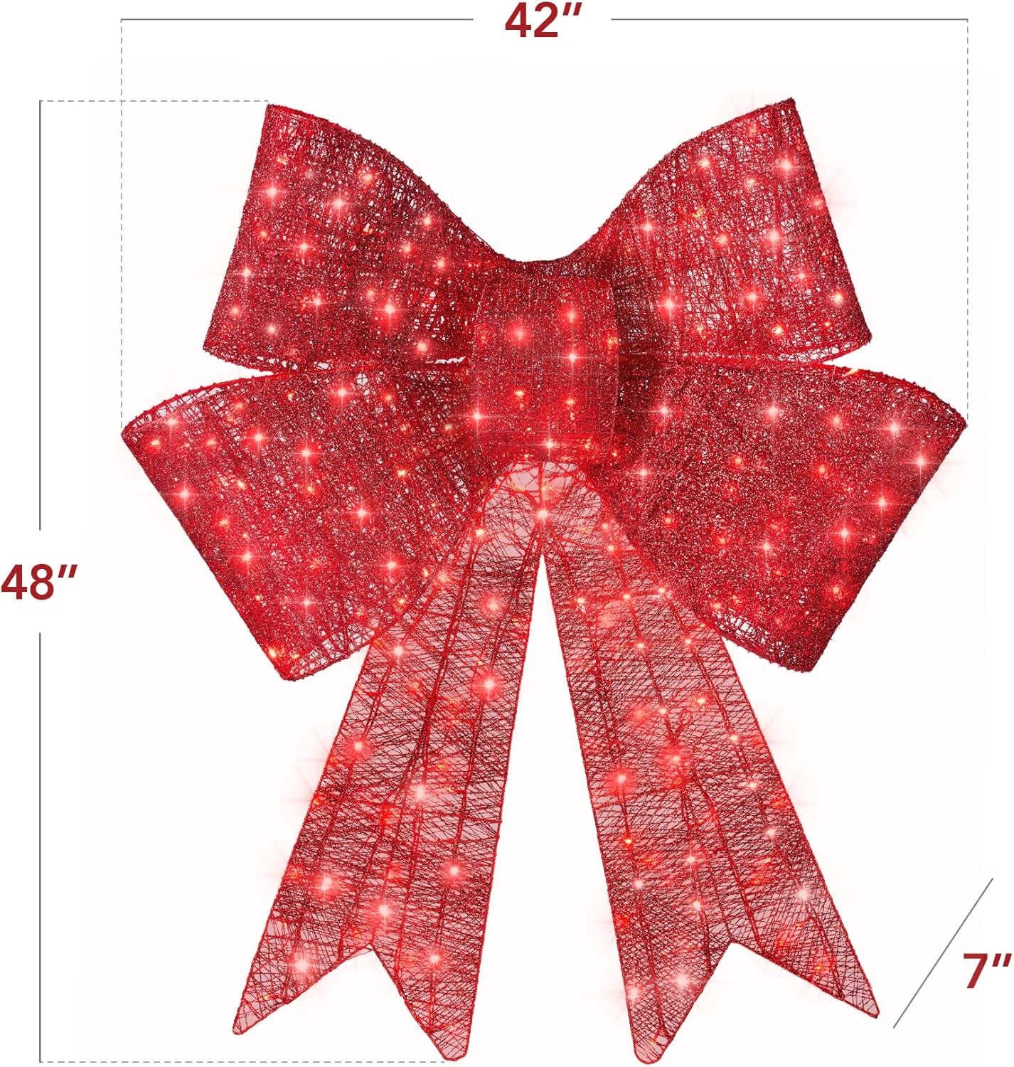 48In Pre-Lit XL Christmas Bow Decoration, Large Outdoor LED Holiday Yard Décor W/ 200 Lights, 8 Light Functions, Timer, Hook