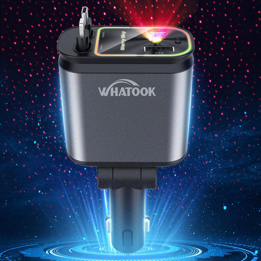 Starlight Retractable Car Charger: Car Accessories with Starlight in Car Roof, Car Chargers USB C, Fast Charging Adapter & Dual Charge Ports, 4 in 1 Car Phone Charger for Iphone Ipad Airpods