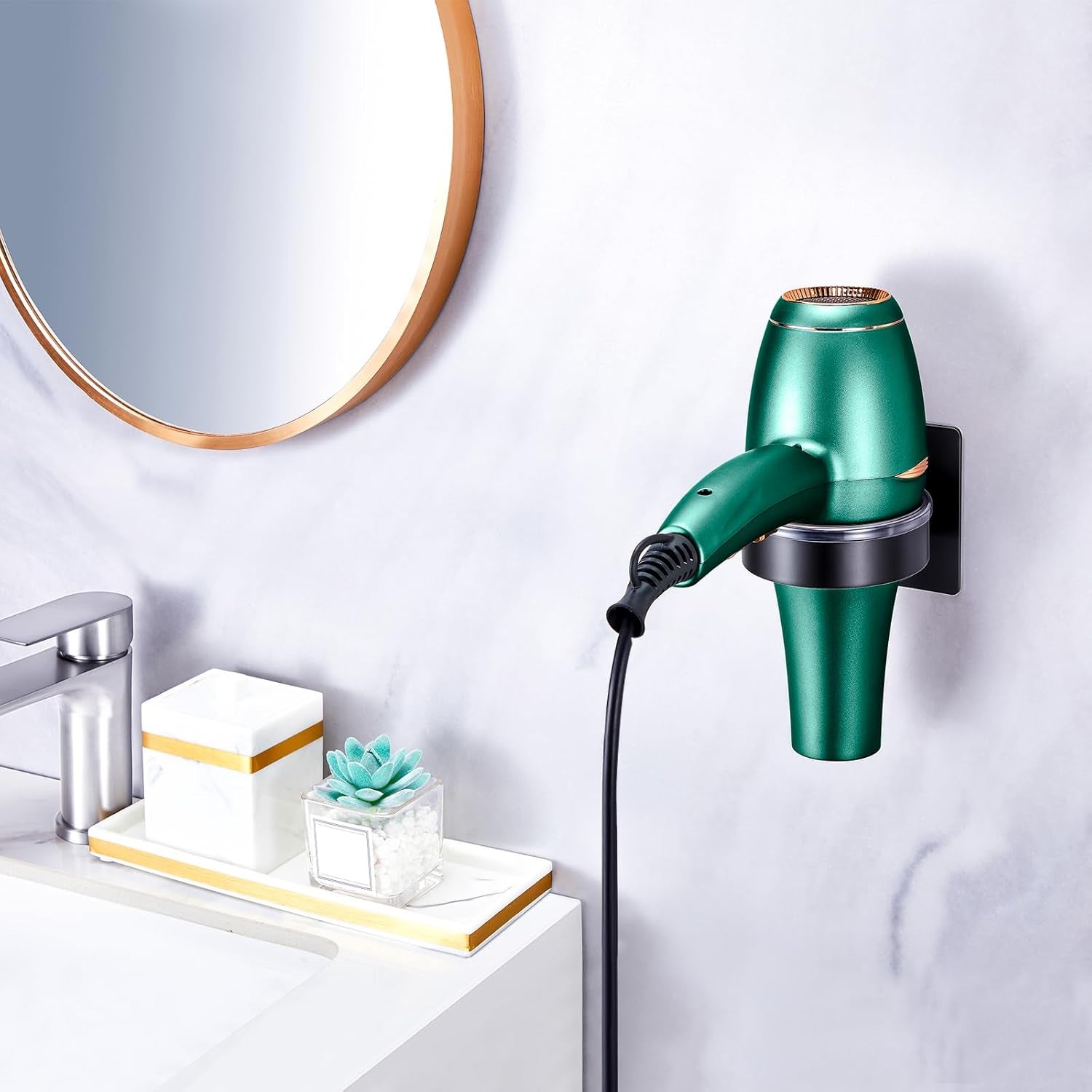 Blow Dryer Holder Wall Mounted, Black Hair Dryer Holder, Stainless Steel Blow Dryer Organizer, Hair Tool Organizer for Hair Dryer Hanger, Adhesive Hair Dryer Storage for Bathroom Barber Shop