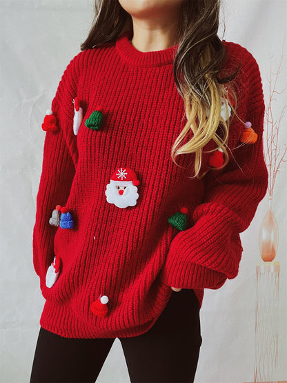 Women's Santa Claus Round Neck Long Sleeve Sweater