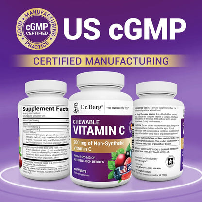 Dr. Berg Chewable Vitamin C Complex - Made with Organic, Non-Gmo Berries - 60 Delicious Wafers