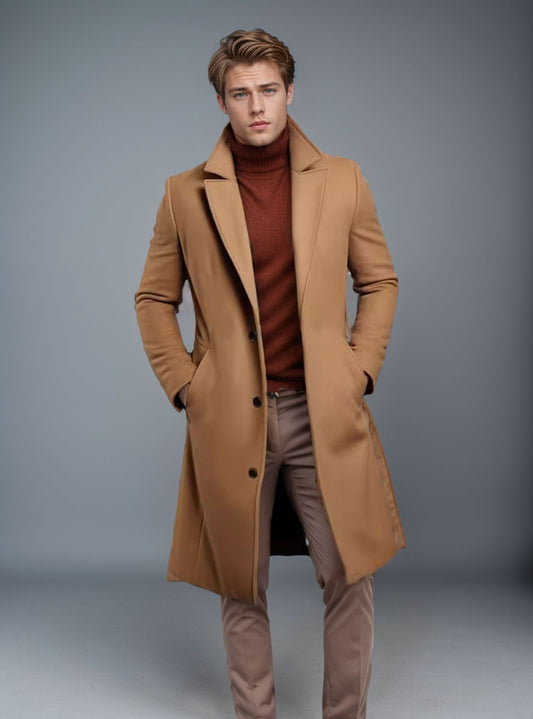 Men’s Mid-Length Trench Coat – Fall & Winter Slim Single-Breasted Jacket