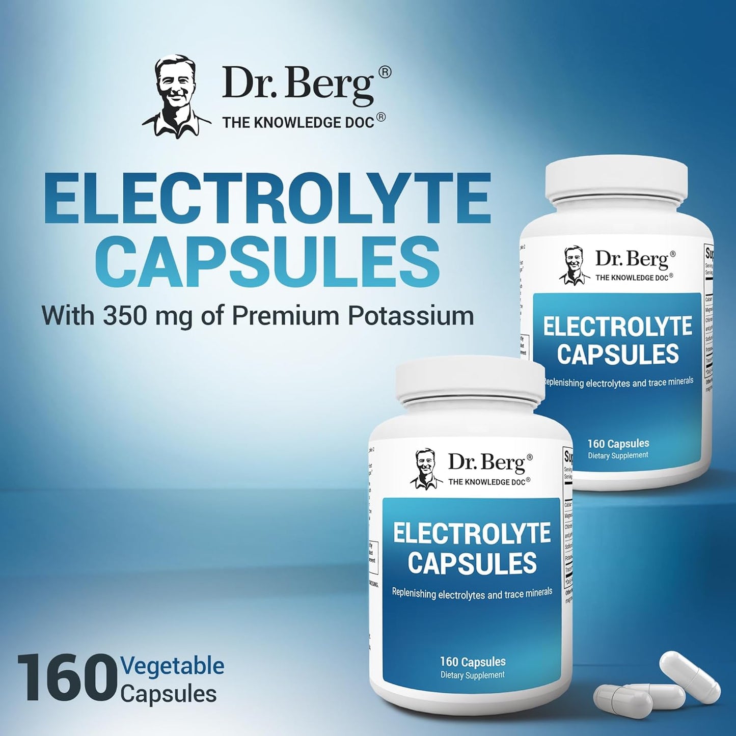 Dr. Berg Electrolyte Capsules - Electrolyte Supplements for Supporting Energy, Endurance, and Hydration - Sugar Free, No Maltodextrin, Keto Friendly - 160 Caps