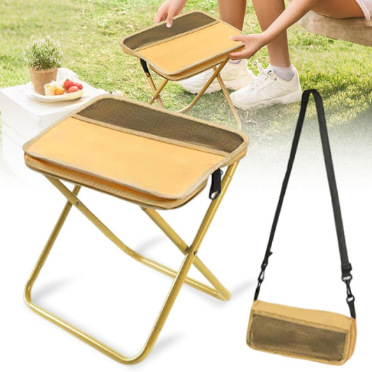 2025 New Portable Stool for Mountaineering and Hiking, Lightweight Foldable Stool with Carrying Bag, Outdoor Footstool for Picnic Hiking Fishing (#Khaki, Large)