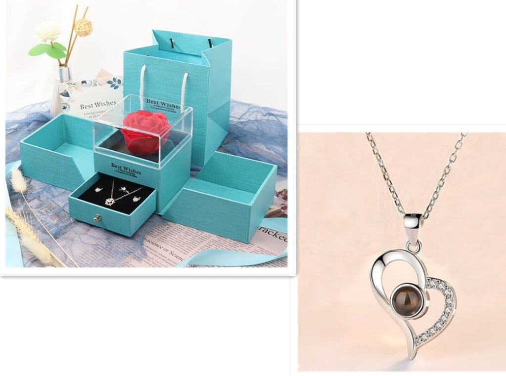 Valentine’s Day Metal Rose Gift Box Necklace for Girlfriend