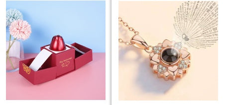Valentine’s Day Metal Rose Gift Box Necklace for Girlfriend
