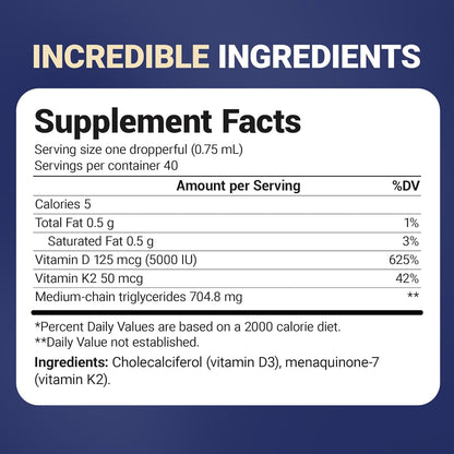 Dr. Berg Maximum Strength Vitamin D3 K2 Liquid Drops with MCT Oil – 5,000 IU Liquid Vitamin D3 with K2 – Supports Strong Bones, Heart, Energy, Immunity, and Overall Vitality* - Unflavored 1 Fl Oz