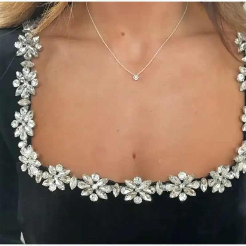 Elegant Rhinestone Floral A-Line Long Sleeve Dress