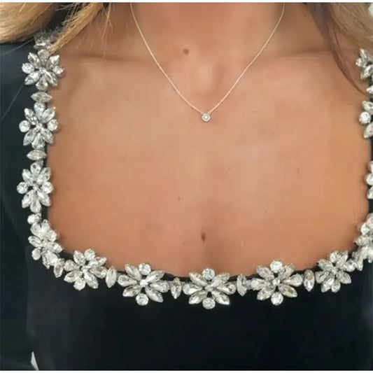 Elegant Rhinestone Floral A-Line Long Sleeve Dress