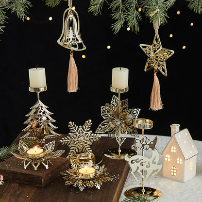 Romantic Christmas Wrought Iron Candle Holder Tray | Holiday Décor