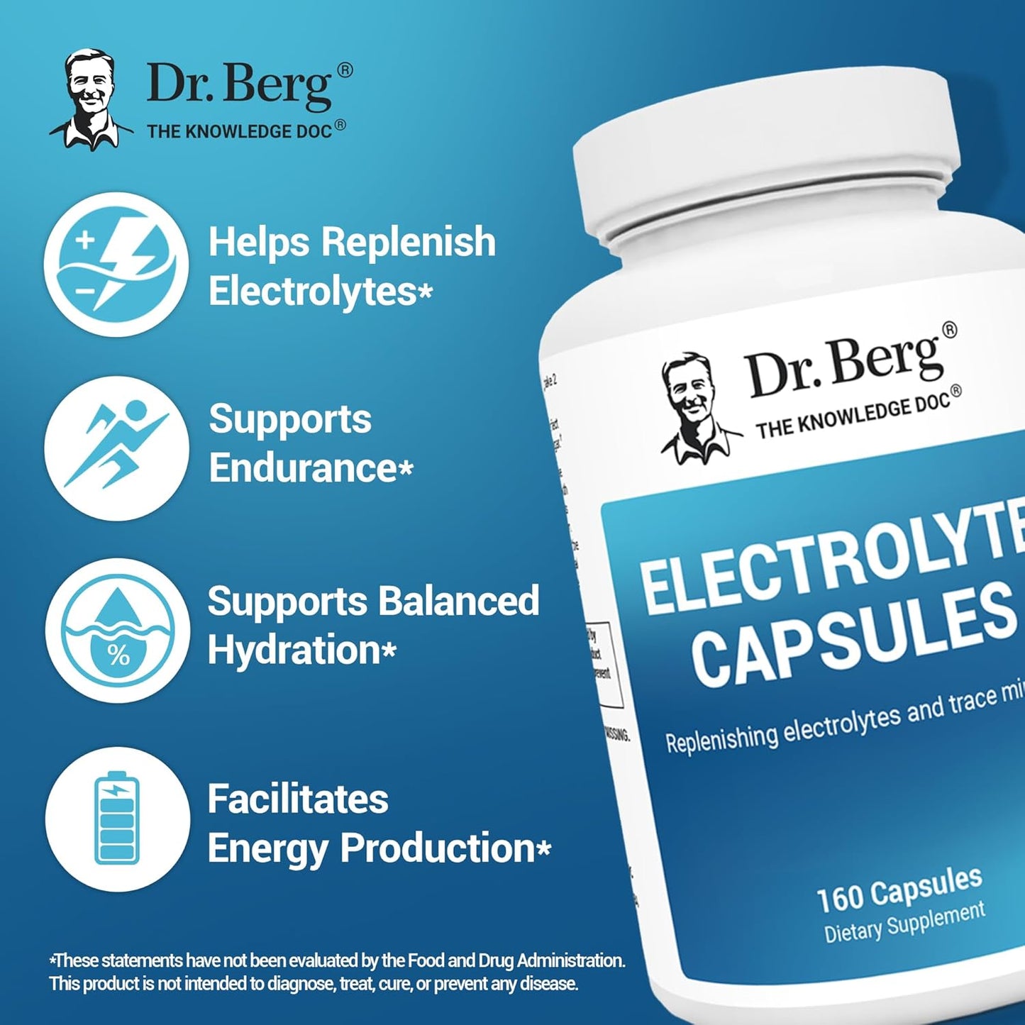 Dr. Berg Electrolyte Capsules - Electrolyte Supplements for Supporting Energy, Endurance, and Hydration - Sugar Free, No Maltodextrin, Keto Friendly - 160 Caps