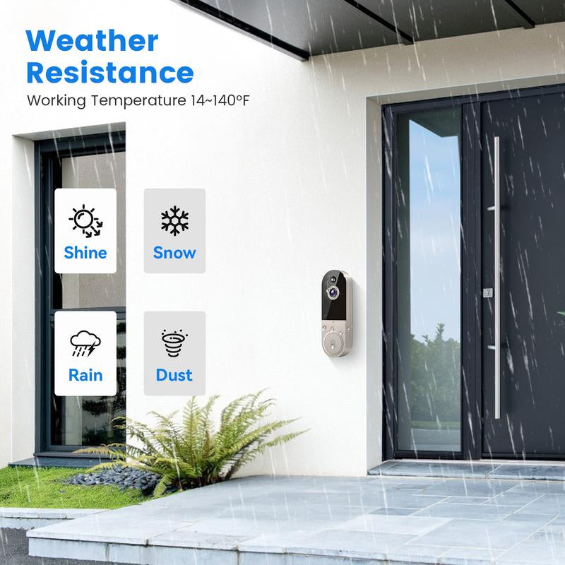 1080P Video Doorbell Camera Wireless with Chime, Smart AI Human Detection, 2-Way Audio, FHD Live View, 2.4G Wifi Only, Night Vision, Cloud Storage, Battery Powered, Wire-Free, Indoor Outdoor Surveillance Cam for Home Security System