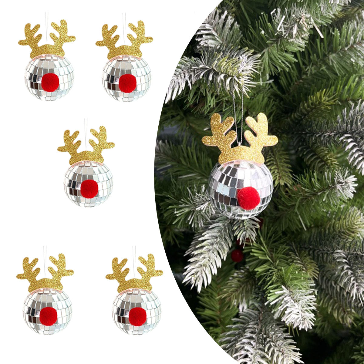 Christmas Silver Disco Mirror Balls | 5 Pcs Reflective Hanging Ornaments