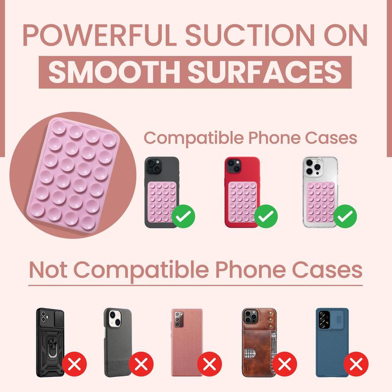 2PCS Silicone Suction Phone Case Mount,Non Slip Suction Cup Phone Mount,Hands-Free Phone Accessories Holder for Selfies and Videos