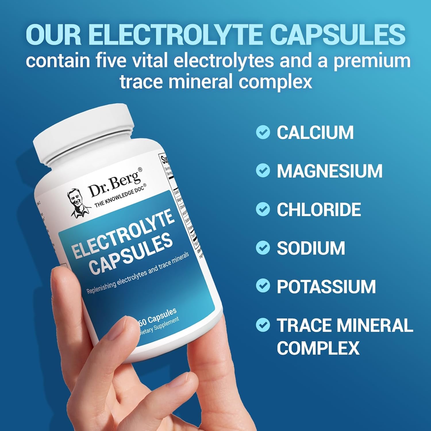 Dr. Berg Electrolyte Capsules - Electrolyte Supplements for Supporting Energy, Endurance, and Hydration - Sugar Free, No Maltodextrin, Keto Friendly - 160 Caps