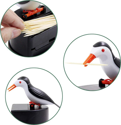 Little Bird Toothpick Dispenser, Creative Push-Type Toothpick Bird Dispenser, Toothpick Holder. (Black)