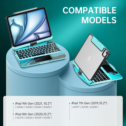 Transparent Case with Wireless Keyboard for Ipad 10.2-In (7Th, 8Th, and 9Th Gen), 7 Colors Backlight, Trackpad, 360°Rotating Stand, Tech Style