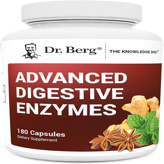 Dr. Berg Advanced Digestive Enzymes with Apple Cider Vinegar - Includes Digestive Health Ingredients like Betaine Hydrochloride (HCI), Ginger Root & Peppermint Leaf - 180 Capsules