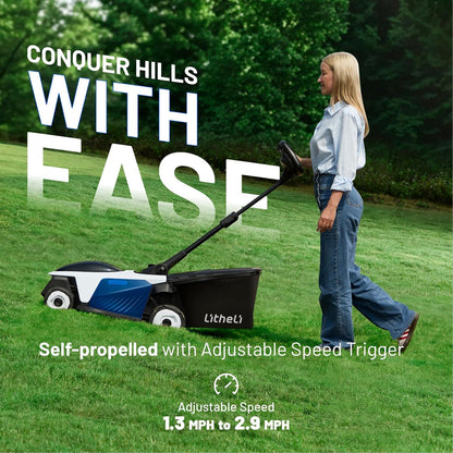 Foldable T-shaped handle for compact mower storage
