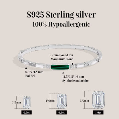 Green malachite moissanite bangle 925 silve