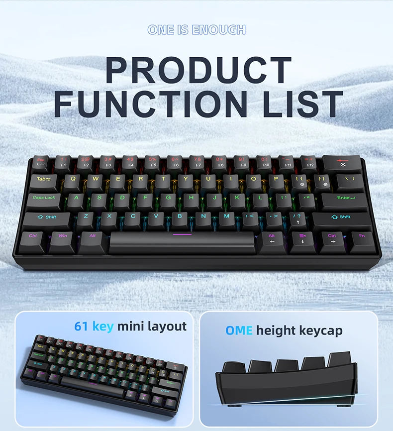 APAYADO K61 60% Mini Gaming Keyboard RGB Wired 61-Key
