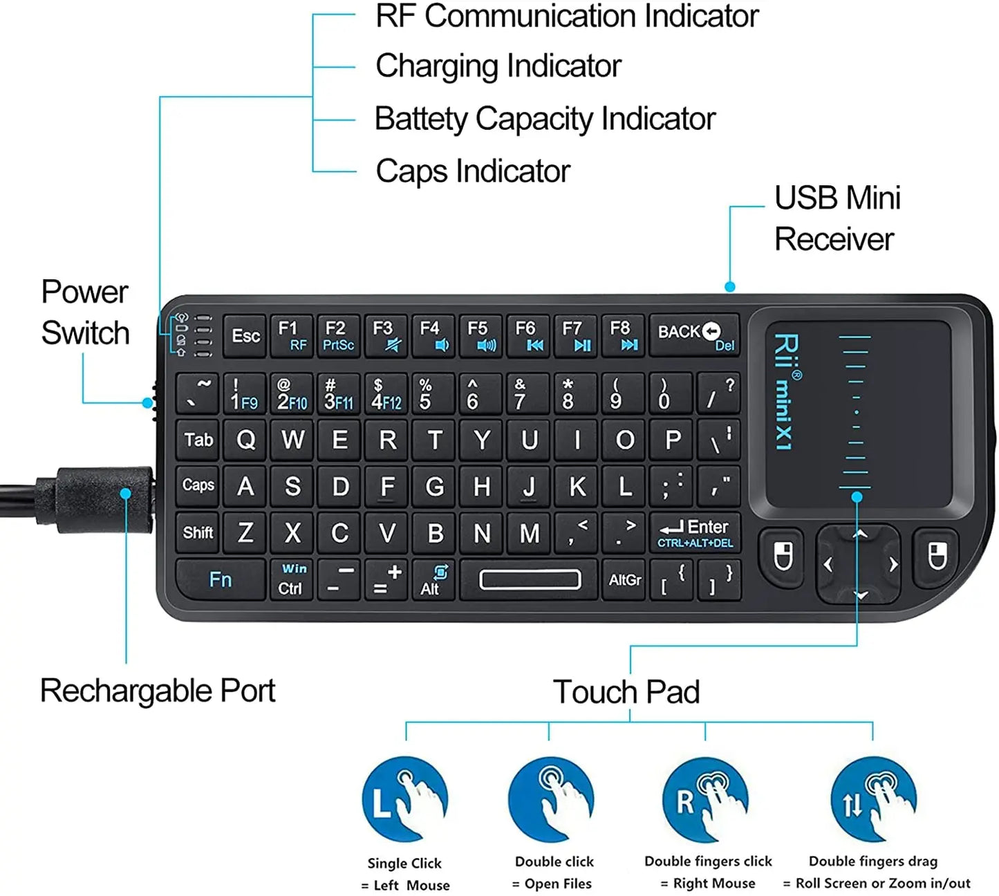 Rii X1 Mini Wireless Keyboard with Touchpad for TV Box & PC