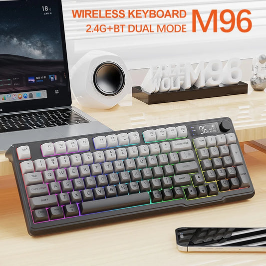 FREEWOLF M96 Bluetooth Wireless Gaming Keyboard with Screen